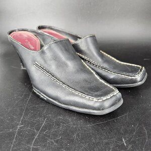 Whats What Aerosoles Shoes Womens Size 8.5 Black Liza Mule Heels Leather Dress